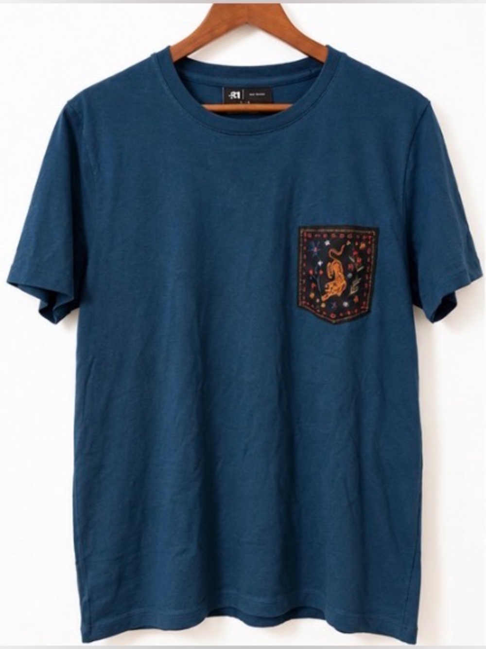 Simons Navy Blue Short-Sleeve Tee with Embroidered Pocket